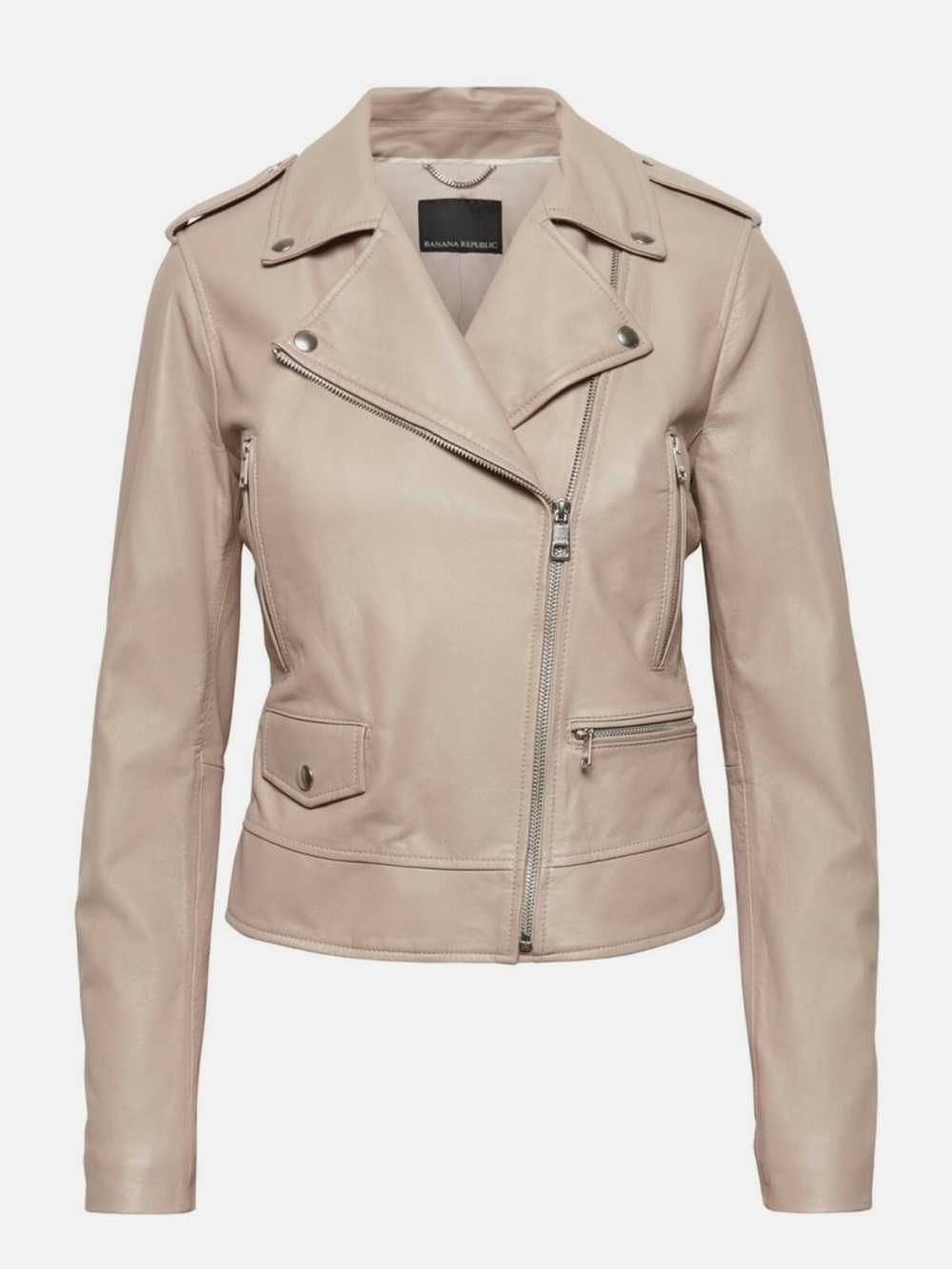 Banana Republic Genuine Lamb Leather Moto Jacket Taupe Beige XS NWT